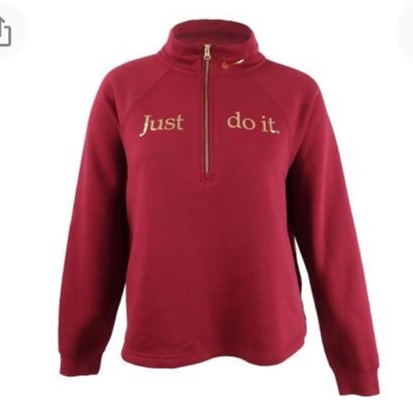 NEW Nike Just Do It 1/4 Zip Fleece Sweatshirt, Size 1X, Maroon Red and Gold - Picture 1 of 8